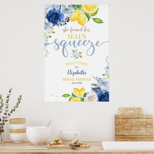 Bearbeitbarer blauer Blumen-Limonen-Brautjunggesel Poster