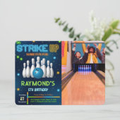 Bearbeitbarer Bowling Foto Einladung (Stehend Vorderseite)