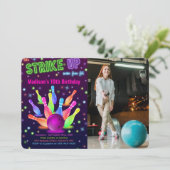 Bearbeitbarer Bowling Foto Einladung (Stehend Vorderseite)