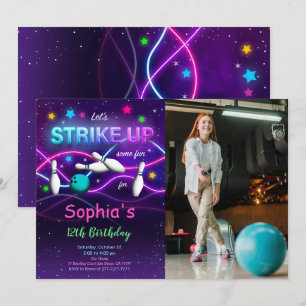 Bearbeitbarer Bowling Foto Einladung