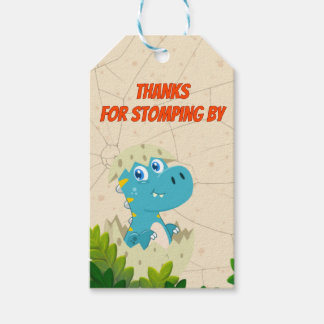 bearbeitbarer Dino-Party-Aufkleber Geschenkanhänger