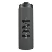 Bearbeitbarer Firmenname (oder anderer Text) Grau Thermosbecher (Vorderseite)