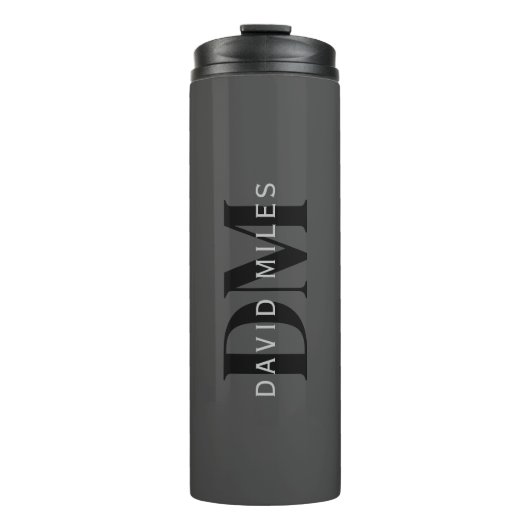 Bearbeitbarer Firmenname (oder anderer Text) Grau Thermosbecher (Vorderseite)