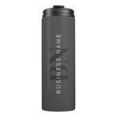 Bearbeitbarer Firmenname (oder anderer Text) Grau Thermosbecher (Vorderseite)