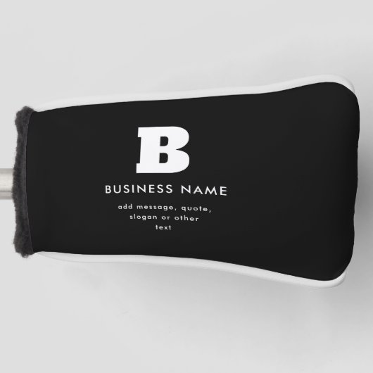 Bearbeitbarer Firmenname & Slogan | Schwarz und We Golf Headcover (Vorderseite)