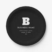 Bearbeitbarer Firmenname & Slogan | Schwarz und We Pappteller (Vorderseite)