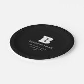 Bearbeitbarer Firmenname & Slogan | Schwarz und We Pappteller (Schrägansicht)