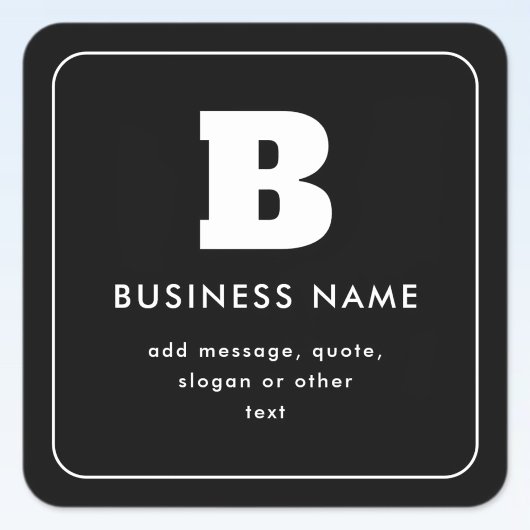 Bearbeitbarer Firmenname & Slogan | Schwarz und We Quadratischer Aufkleber