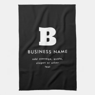 Bearbeitbarer Geschäftsname & Slogan Schwarz & W Geschirrtuch