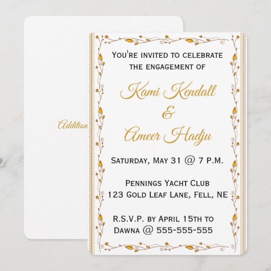 bearbeitbarer Goldleaf Einladung (Vorne/Hinten)