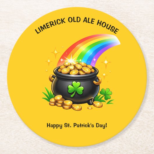 Bearbeitbarer Goldtopf St. Patrick's Day Runder Pappuntersetzer (Vorderseite)