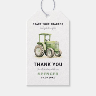 Bearbeitbarer grüner Traktor zum Geburtstag mit Wa Geschenkanhänger