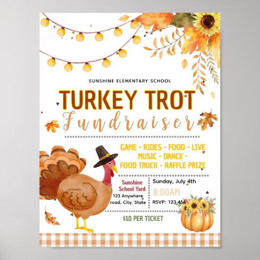 Bearbeitbarer Herbst-Truthahn-Trott-Fundraiser-Fly Poster (Vorne)