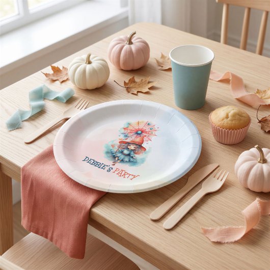 Bearbeitbarer Hexen-Kinder-Halloween-Geburtstagsfe Pappteller