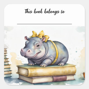 Bearbeitbarer Hippo- und Buchsticker für das Buchz Quadratischer Aufkleber