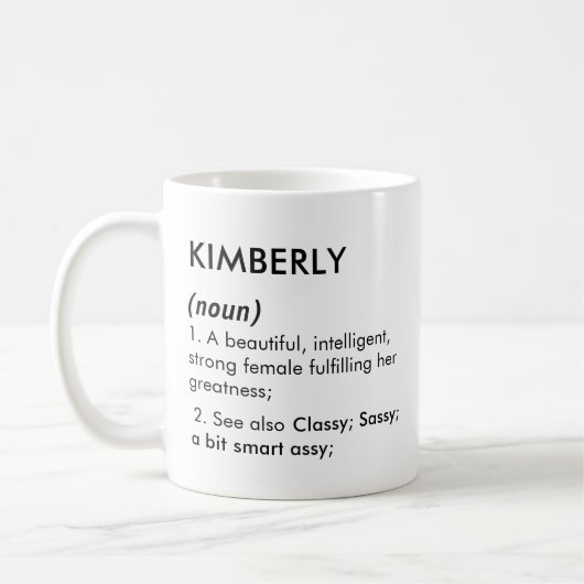 Bearbeitbarer Kimberly-Name Definition, benutzerde Kaffeetasse (Links)