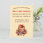 Bearbeitbarer Kuchen und Berries Geburtstag Einladung (Stehend Vorderseite)