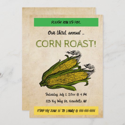 Bearbeitbarer Maisrösten Einladung (Vorne/Hinten)