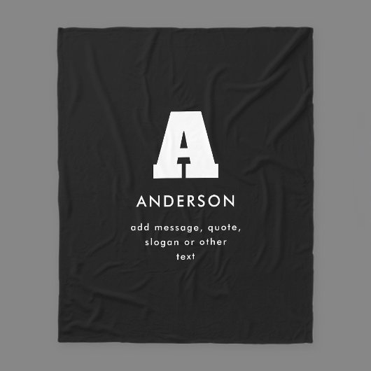 Bearbeitbarer Monogramm-Text | Schwarz & Weiß Fleecedecke