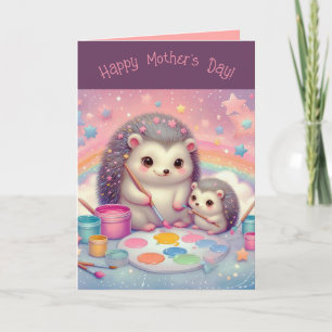 Bearbeitbarer Mutter-und-Baby-Igel-Muttertag Karte