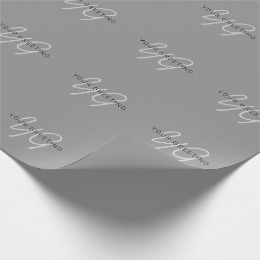 Bearbeitbarer Name oder Gruß | Schwarz & Dunkelgra Geschenkpapier (Ecke)