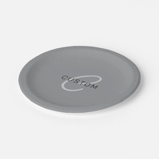 Bearbeitbarer Name oder Gruß | Schwarz & Dunkelgra Pappteller (Schrägansicht)