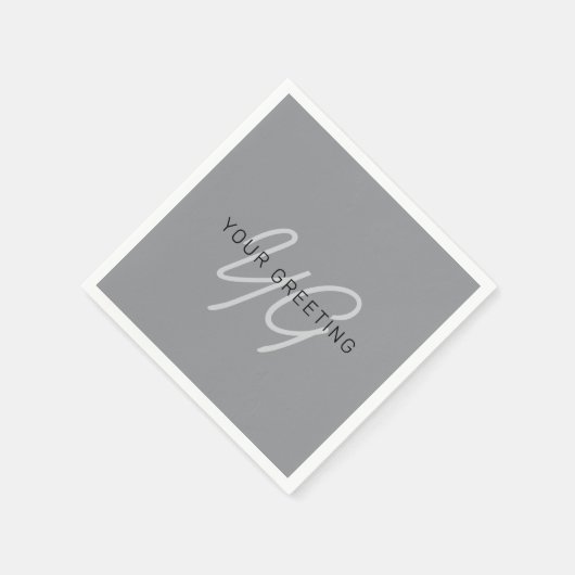 Bearbeitbarer Name oder Gruß | Schwarz & Dunkelgra Serviette (Ecke)