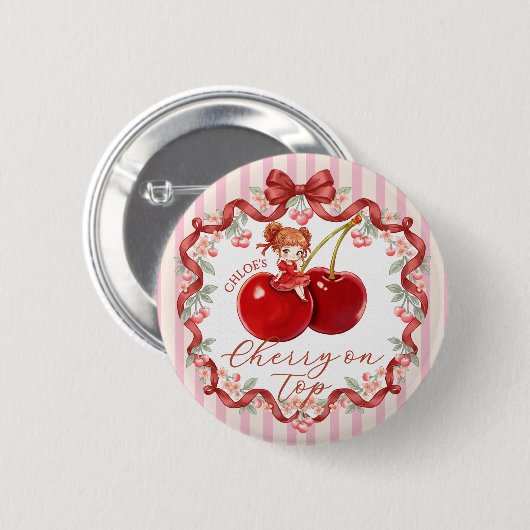 [Bearbeitbarer Name] Süße Kirsche Oben Rosa Mädche Button (Vorne & Hinten)