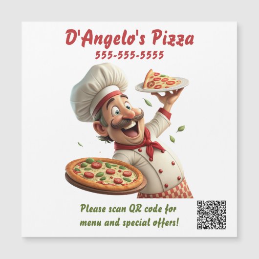 Bearbeitbarer Pizza-Restaurant-QR-Code-Magnet Magnetkarte (Vorderseite)