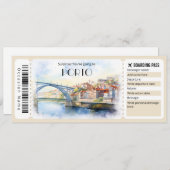 Bearbeitbarer Porto Boarding Pass Flugzeug Ticket Einladung (Vorne/Hinten)