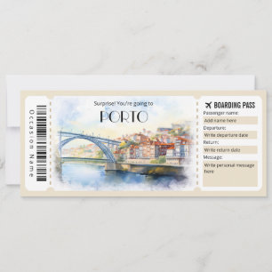 Bearbeitbarer Porto Boarding Pass Flugzeug Ticket Einladung