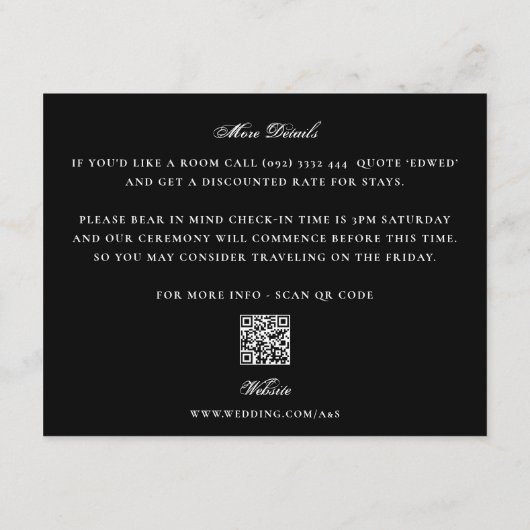 Bearbeitbarer QR-Code Doppelseitige Details Hochze Begleitkarte (Rückseite)