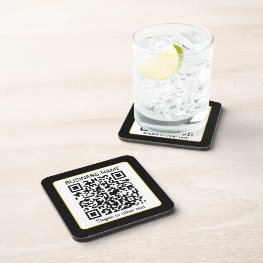 Bearbeitbarer QR-Code für Scanner + Ihr Firmenname Getränkeuntersetzer (Rechte Seite)
