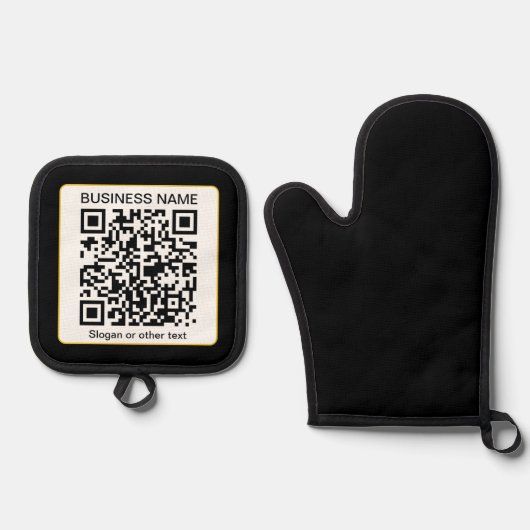 Bearbeitbarer QR-Code für Scanner + Ihr Firmenname Ofenhandschuh & Topflappen-Set (Vorderseite)