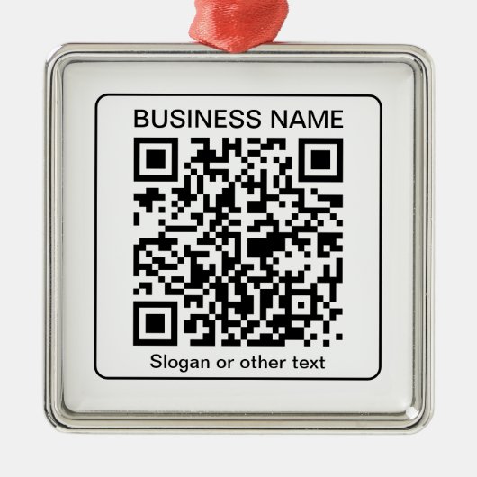 Bearbeitbarer QR-Code für Scanner + Ihr Firmenname Ornament Aus Metall (Vorne)