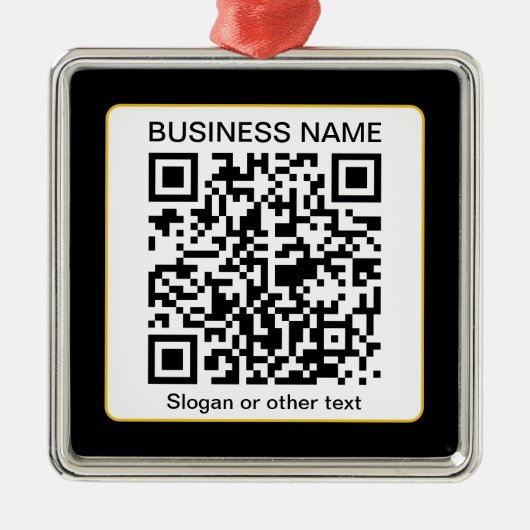 Bearbeitbarer QR-Code für Scanner + Ihr Firmenname Ornament Aus Metall (Vorne)