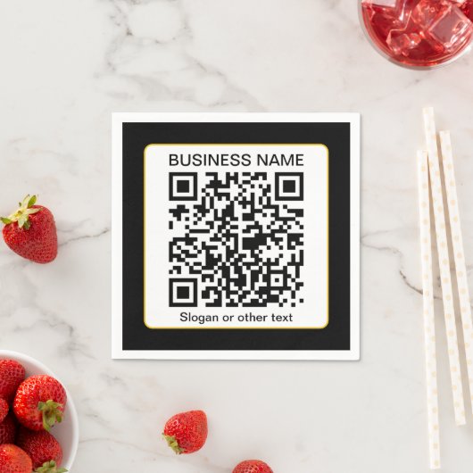 Bearbeitbarer QR-Code für Scanner + Ihr Firmenname Serviette (Beispiel)