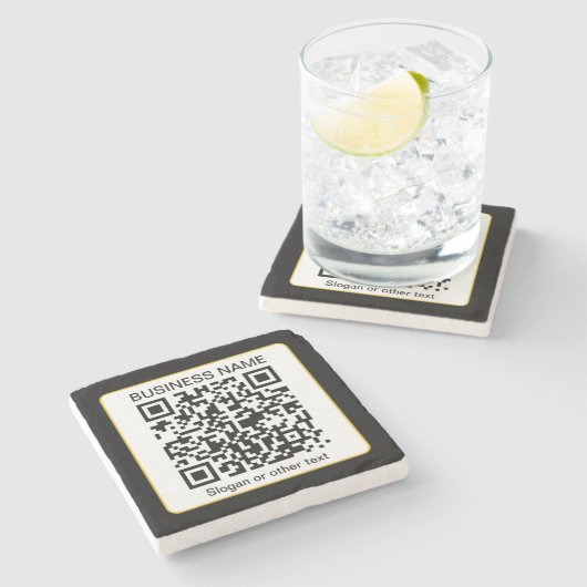 Bearbeitbarer QR-Code für Scanner + Ihr Firmenname Steinuntersetzer (Seitenansicht)