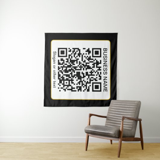 Bearbeitbarer QR-Code für Scanner + Ihr Firmenname Wandteppich (Beispiel (Horizontal))