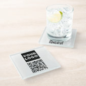 Bearbeitbarer QR-Code & Ihr Firmenlogo oder Bild Glasuntersetzer (Schrägansicht)