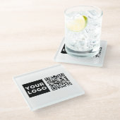 Bearbeitbarer QR-Code & Ihr Firmenlogo oder Bild Glasuntersetzer (Schrägansicht)