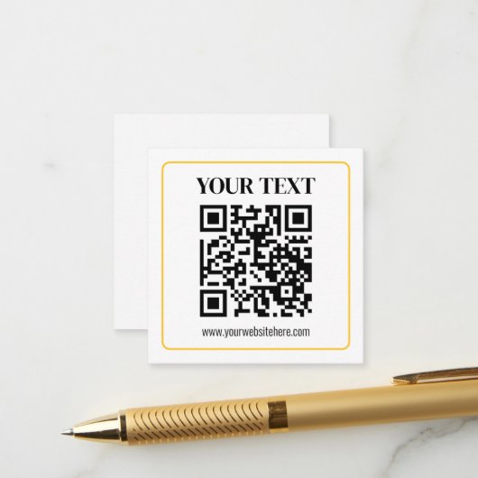 Bearbeitbarer QR-Code & Text mit gelber Goldumrand Begleitkarte (Vorderseite/Rückseite Beispiel)