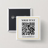 Bearbeitbarer QR-Code & Text mit gelber Goldumrand Button (Vorne & Hinten)