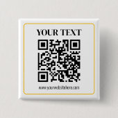 Bearbeitbarer QR-Code & Text mit gelber Goldumrand Button (Vorderseite)