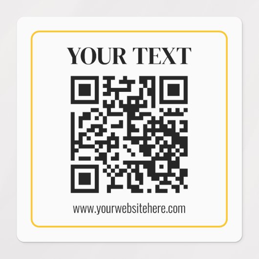 Bearbeitbarer QR-Code & Text mit gelber Goldumrand Etiketten (Design 1)