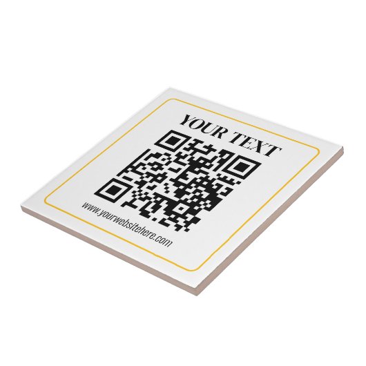Bearbeitbarer QR-Code & Text mit gelber Goldumrand Fliese (Seite)