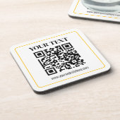 Bearbeitbarer QR-Code & Text mit gelber Goldumrand Getränkeuntersetzer (Linke Seite)