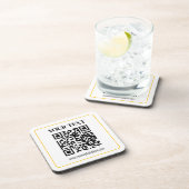 Bearbeitbarer QR-Code & Text mit gelber Goldumrand Getränkeuntersetzer (Rechte Seite)