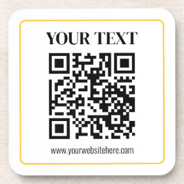 Bearbeitbarer QR-Code & Text mit gelber Goldumrand Getränkeuntersetzer