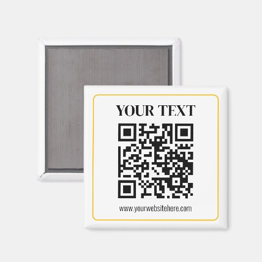 Bearbeitbarer QR-Code & Text mit gelber Goldumrand Magnet (Vorderseite/Rückseite)